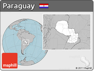 Blank Location Map of Paraguay, gray outside, hill shading outside