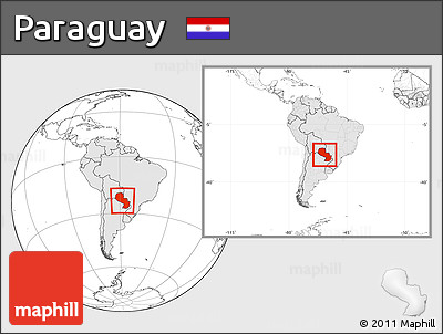 Blank Location Map of Paraguay, highlighted continent, within the entire continent
