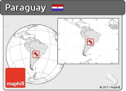 Blank Location Map of Paraguay, highlighted continent, within the entire continent