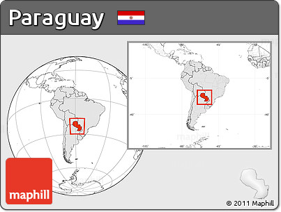 Blank Location Map of Paraguay, highlighted continent, within the entire continent
