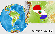 Flag Location Map of Paraguay, physical outside