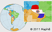 Flag Location Map of Paraguay, political outside