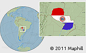 Flag Location Map of Paraguay, savanna style outside, hill shading outside