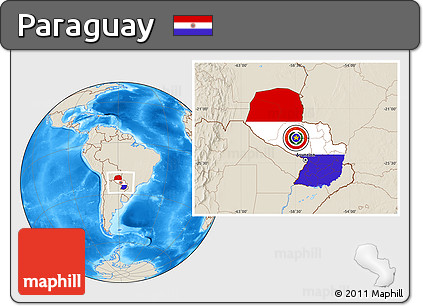 Flag Location Map of Paraguay, shaded relief outside