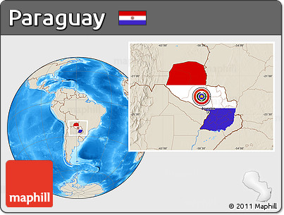 Flag Location Map of Paraguay, shaded relief outside