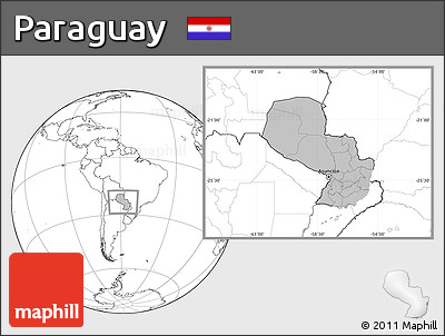 Gray Location Map of Paraguay, blank outside, hill shading inside