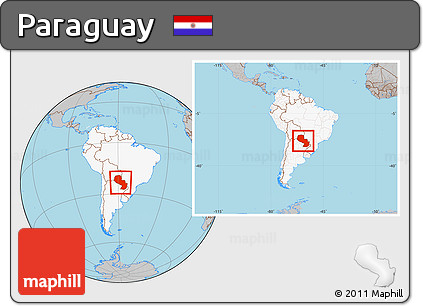 Gray Location Map of Paraguay, highlighted continent, within the entire continent