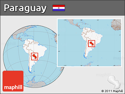 Gray Location Map of Paraguay, highlighted continent, within the entire continent