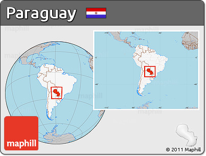 Gray Location Map of Paraguay, highlighted continent, within the entire continent
