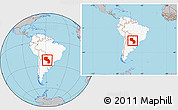 Gray Location Map of Paraguay, highlighted continent, within the entire continent