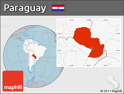 Gray Location Map of Paraguay, highlighted continent, hill shading