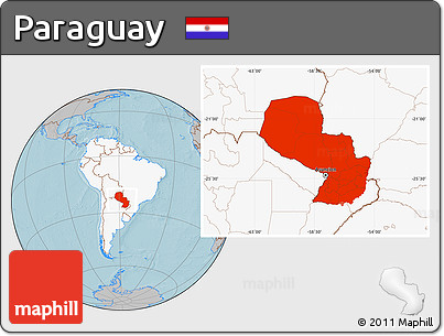 Gray Location Map of Paraguay, highlighted continent, hill shading