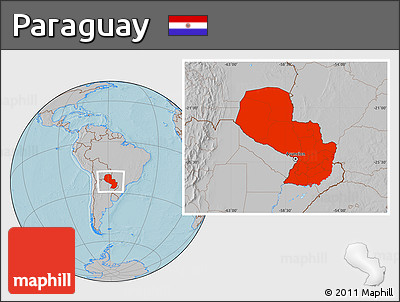 Gray Location Map of Paraguay, hill shading