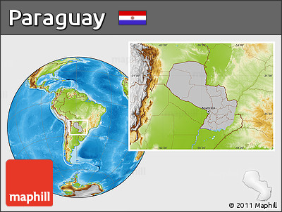 Gray Location Map of Paraguay, physical outside, hill shading