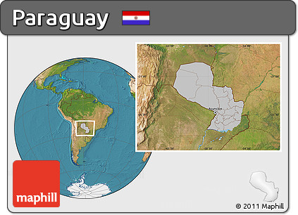 Gray Location Map of Paraguay, satellite outside, hill shading