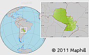 Physical Location Map of Paraguay, gray outside