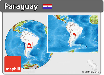 Physical Location Map of Paraguay, highlighted continent, within the entire continent