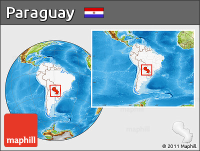 Physical Location Map of Paraguay, highlighted continent, within the entire continent