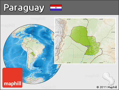 Physical Location Map of Paraguay, lighten, land only