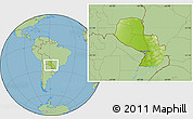 Physical Location Map of Paraguay, savanna style outside