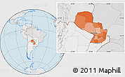 Political Location Map of Paraguay, lighten, desaturated, land only