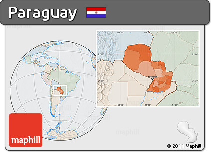 Political Location Map of Paraguay, lighten, semi-desaturated