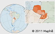 Political Location Map of Paraguay, lighten, semi-desaturated, land only