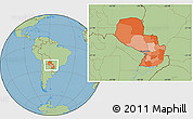 Political Location Map of Paraguay, savanna style outside