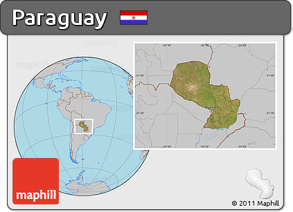 Satellite Location Map of Paraguay, gray outside