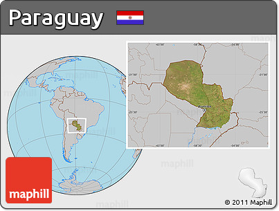 Satellite Location Map of Paraguay, gray outside