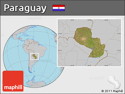 Satellite Location Map of Paraguay, gray outside
