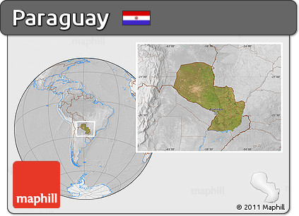 Satellite Location Map of Paraguay, lighten, desaturated