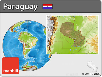 Satellite Location Map of Paraguay, physical outside