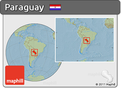 Savanna Style Location Map of Paraguay, within the entire continent, hill shading
