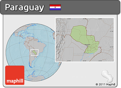 Savanna Style Location Map of Paraguay, gray outside, hill shading outside