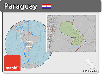 Savanna Style Location Map of Paraguay, gray outside, hill shading