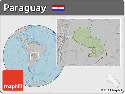 Savanna Style Location Map of Paraguay, gray outside, hill shading