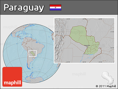 Savanna Style Location Map of Paraguay, gray outside, hill shading