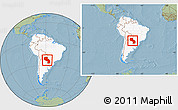 Savanna Style Location Map of Paraguay, highlighted continent, within the entire continent, hill shading