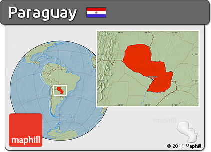 Savanna Style Location Map of Paraguay, hill shading
