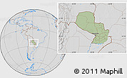 Savanna Style Location Map of Paraguay, lighten, desaturated, hill shading