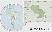 Savanna Style Location Map of Paraguay, lighten, hill shading