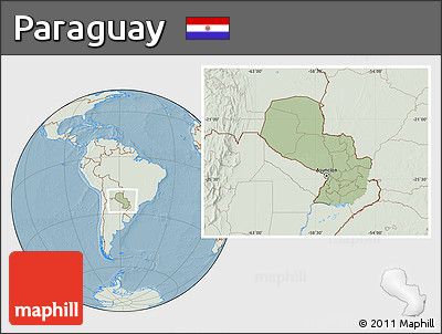 Savanna Style Location Map of Paraguay, lighten, land only, hill shading