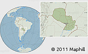 Savanna Style Location Map of Paraguay, lighten, land only, hill shading