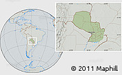 Savanna Style Location Map of Paraguay, lighten, semi-desaturated, hill shading