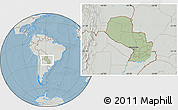 Savanna Style Location Map of Paraguay, lighten, semi-desaturated, land only, hill shading