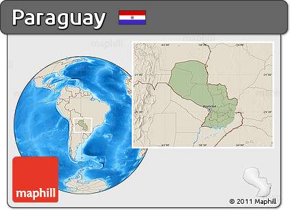 Savanna Style Location Map of Paraguay, shaded relief outside, hill shading