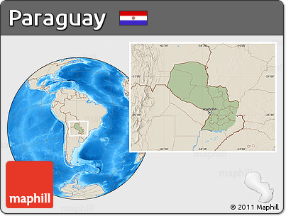 Savanna Style Location Map of Paraguay, shaded relief outside, hill shading