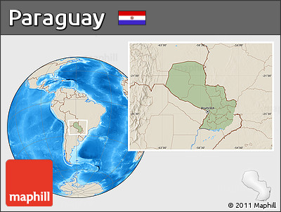 Savanna Style Location Map of Paraguay, shaded relief outside, hill shading