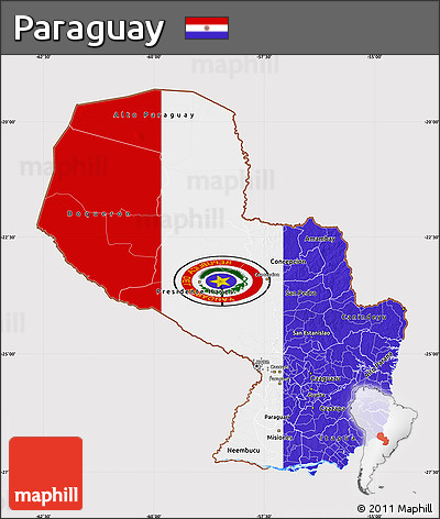 Flag Map of Paraguay, flag rotated